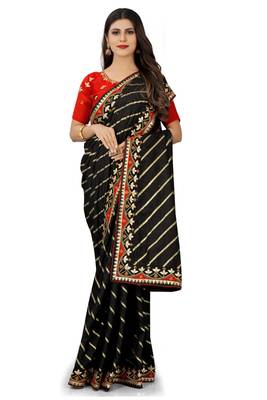 Black embroidered silk saree with blouse 1