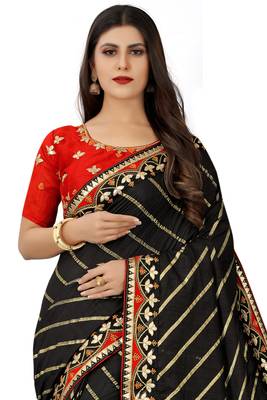 Black embroidered silk saree with blouse 2