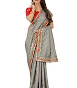 Grey embroidered silk saree with blouse