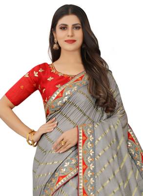 Grey embroidered silk saree with blouse 2