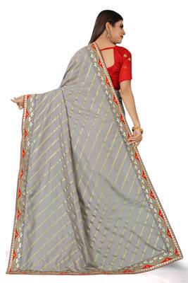 Grey embroidered silk saree with blouse 4