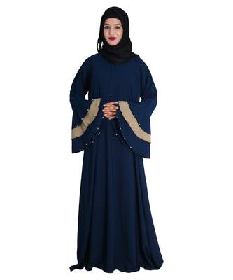 Navy Blue Crepe Embroidered Islamic Eid Abaya 1