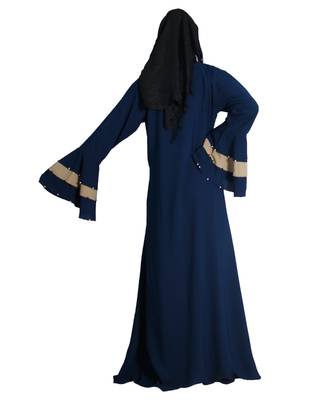 Navy Blue Crepe Embroidered Islamic Eid Abaya 2
