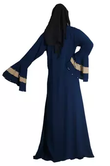 Navy Blue Crepe Embroidered Islamic Eid Abaya