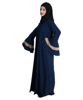 Navy Blue Crepe Embroidered Islamic Eid Abaya 3