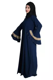 Navy Blue Crepe Embroidered Islamic Eid Abaya