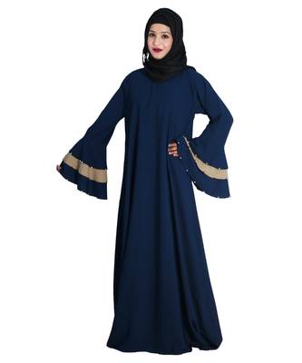 Navy Blue Crepe Embroidered Islamic Eid Abaya 4