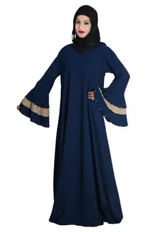 Navy Blue Crepe Embroidered Islamic Eid Abaya