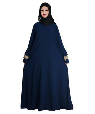 Navy Blue Crepe Embroidered Islamic Eid Abaya 5