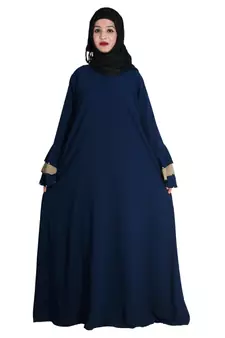 Navy Blue Crepe Embroidered Islamic Eid Abaya