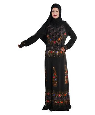 Black embroidered denim abaya 1