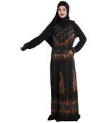 Black embroidered denim abaya