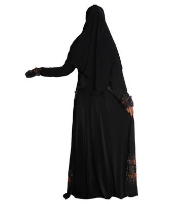 Black embroidered denim abaya 2
