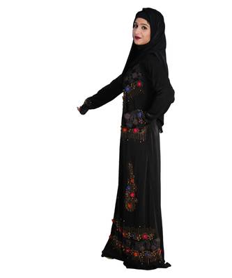 Black embroidered denim abaya 3