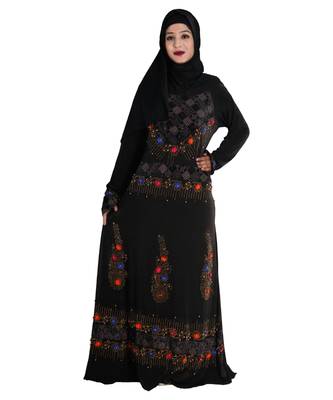 Black embroidered denim abaya 4