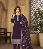 Wine embroidered silk salwar