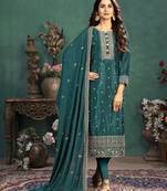 Teal embroidered silk salwar