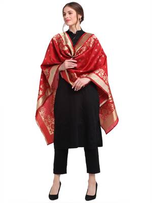 Red Art Silk Zari Woven Dupatta 1