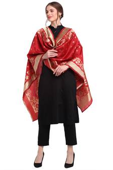 Red Art Silk Zari Woven Dupatta