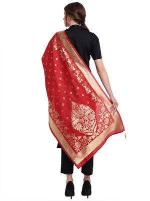 Red Art Silk Zari Woven Dupatta 2