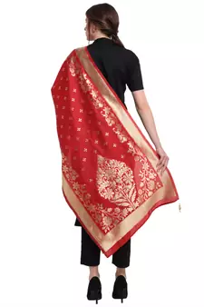 Red Art Silk Zari Woven Dupatta
