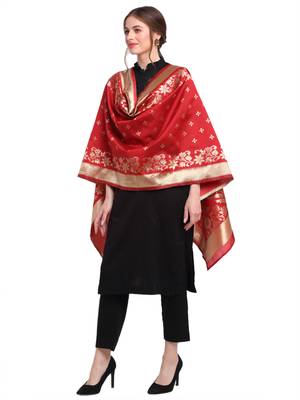 Red Art Silk Zari Woven Dupatta 3
