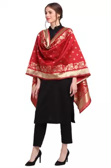 Red Art Silk Zari Woven Dupatta