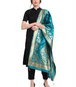 Turquoise Art Silk Zari Woven Dupatta