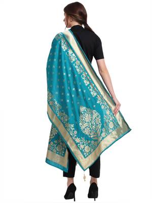 Turquoise Art Silk Zari Woven Dupatta 2