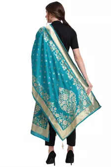 Turquoise Art Silk Zari Woven Dupatta