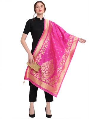 Pink Art Silk Zari Woven Dupatta 1