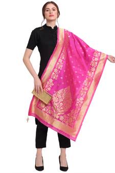 Pink Art Silk Zari Woven Dupatta