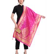 Pink Art Silk Zari Woven Dupatta