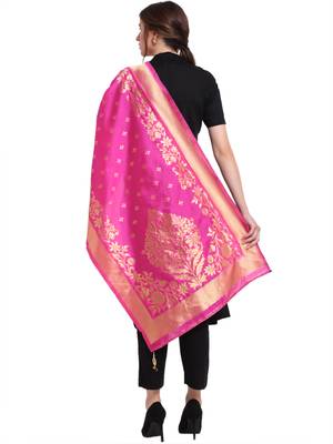 Pink Art Silk Zari Woven Dupatta 2