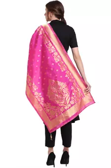 Pink Art Silk Zari Woven Dupatta