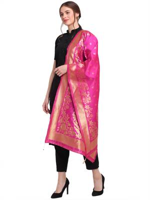 Pink Art Silk Zari Woven Dupatta 3