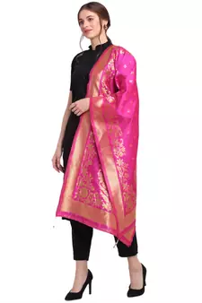Pink Art Silk Zari Woven Dupatta