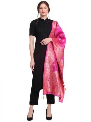 Pink Art Silk Zari Woven Dupatta 1