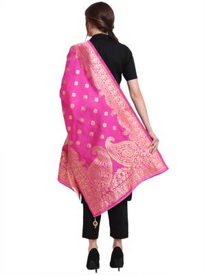 Pink Art Silk Zari Woven Dupatta 2