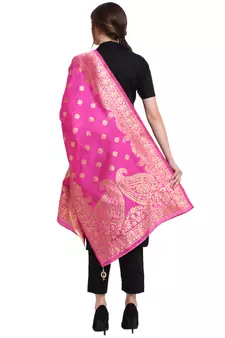 Pink Art Silk Zari Woven Dupatta