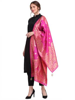 Pink Art Silk Zari Woven Dupatta 3