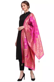 Pink Art Silk Zari Woven Dupatta