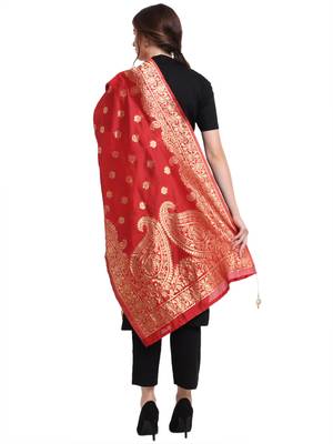 Red Art Silk Zari Woven Dupatta 2