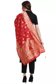 Red Art Silk Zari Woven Dupatta