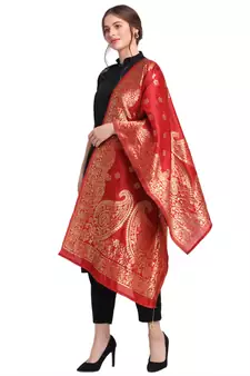 Red Art Silk Zari Woven Dupatta