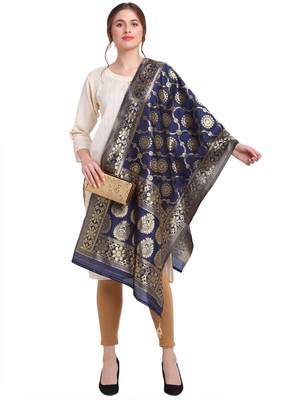 Navy Blue Art Silk Zari Woven Dupatta 1