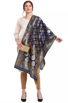 Navy Blue Art Silk Zari Woven Dupatta