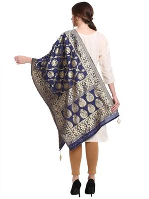 Navy Blue Art Silk Zari Woven Dupatta 2