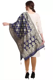 Navy Blue Art Silk Zari Woven Dupatta
