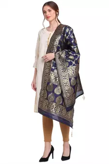 Navy Blue Art Silk Zari Woven Dupatta